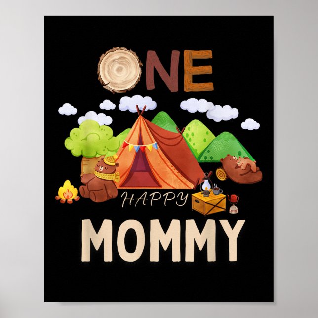 Affiche Une joyeuse maman Camper Ours Premier anniversaire (Devant)
