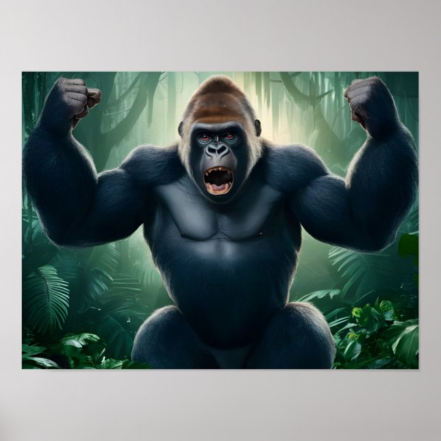 Affiche Une jungle intense : Gorille du roi Kong en colère (Devant)
