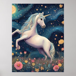 Affiche Une licorne dans la nuit étoilée