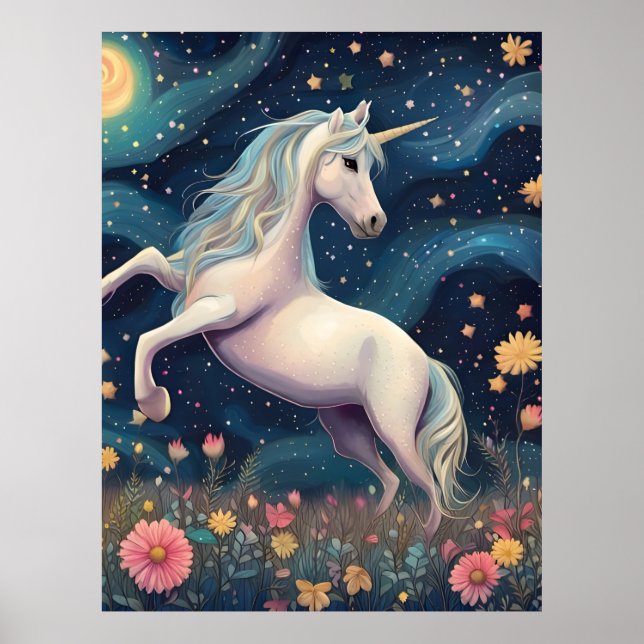 Affiche Une licorne dans la nuit étoilée (Devant)