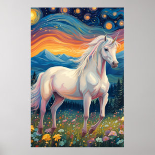 Affiche Une licorne dans la nuit étoilée