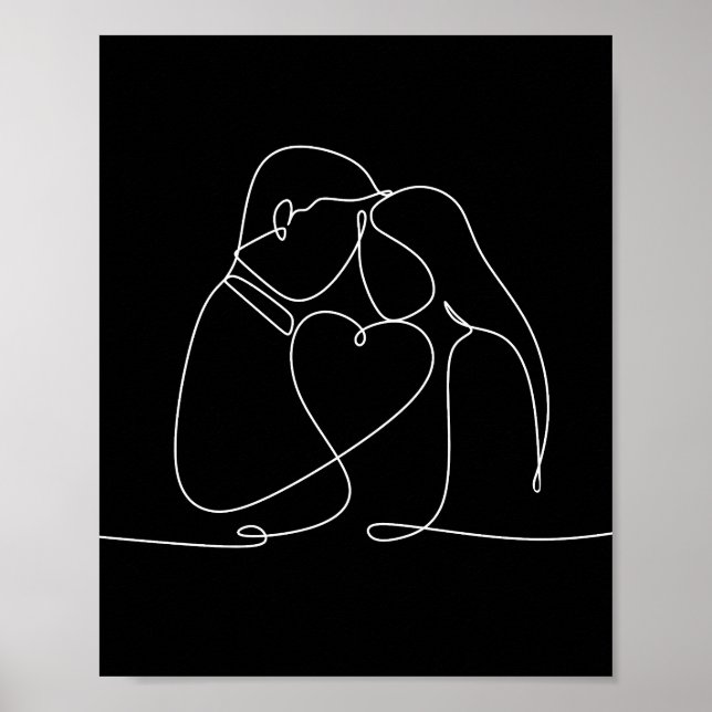 Affiche Une ligne en continu couple amour art numérique po (Devant)