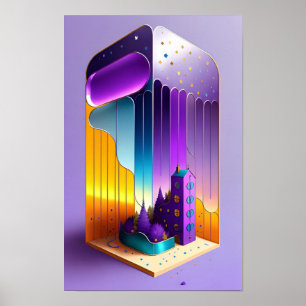 Affiche Une maison et des arbres à lunettes