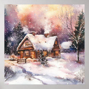 Affiche Une maisonnette confortable en hiver