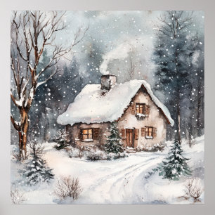 Affiche Une maisonnette cosy en hiver