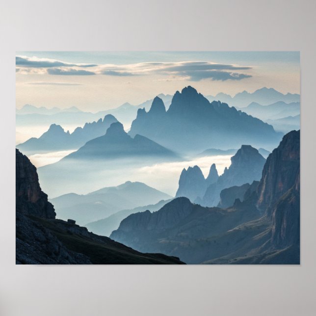 Affiche Une mer de brouillard : Montagnes majestueuses au  (Devant)