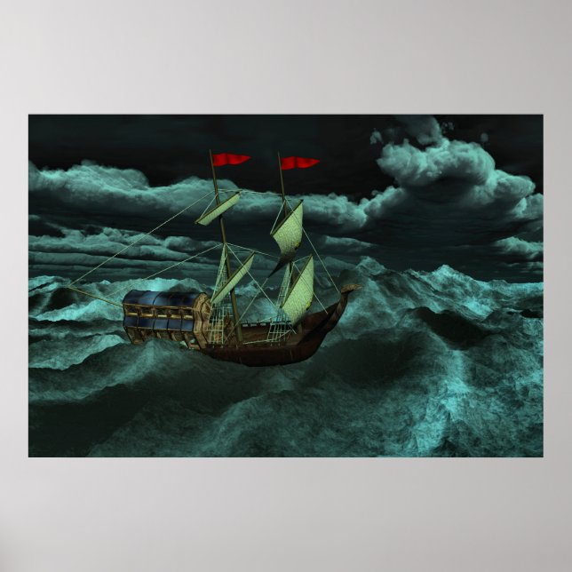 Affiche Une mer sauvage et orageuse Imprimer (Devant)