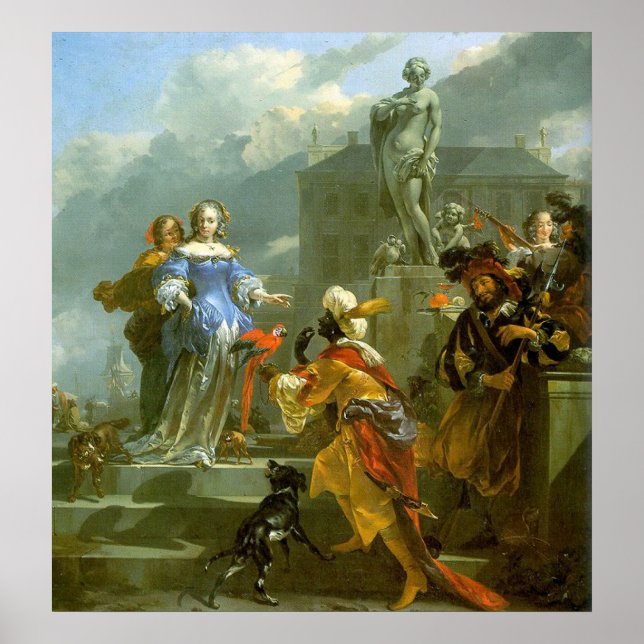 Affiche Une mère présente un perroquet à une dame (Devant)