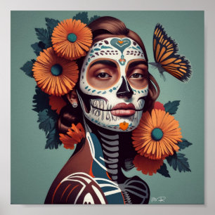 Affiche Une Mexicaine fête Dia de Los Muertos