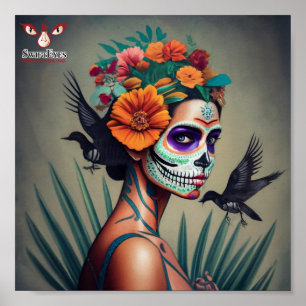 Affiche Une Mexicaine fête Dia de Los Muertos