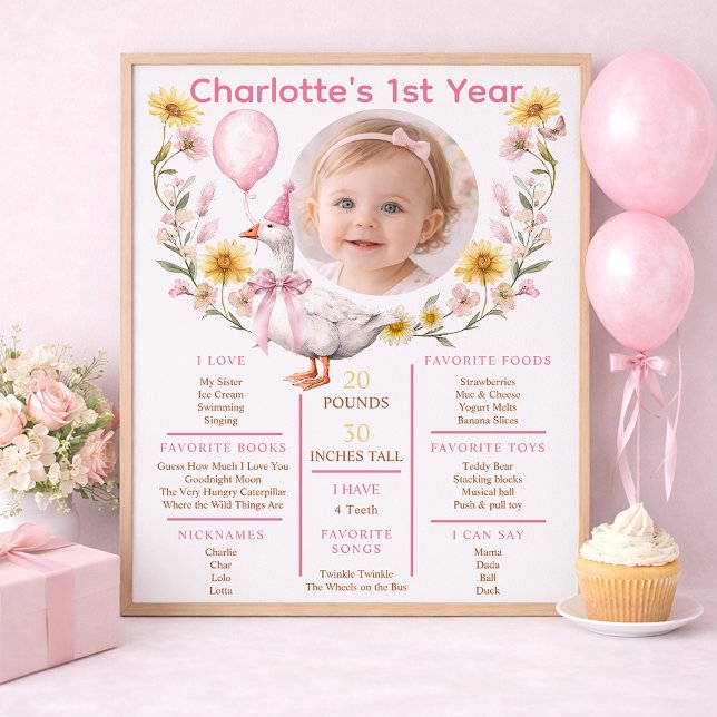 Affiche Une Milestone de 1er Anniversaire de Silly Goose P (1st Birthday Milestone Poster)