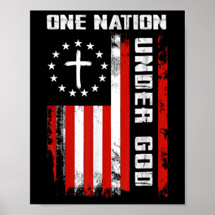 Affiche Une Nation Sous Dieu Croix Du Drapeau Américain 4e