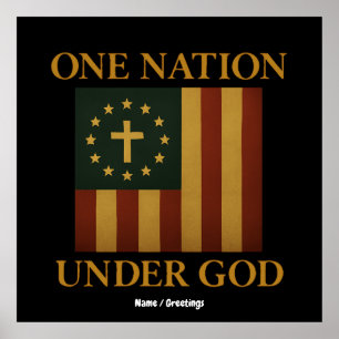 Affiche Une nation sous Dieu Drapeau Patriotique Chrétien