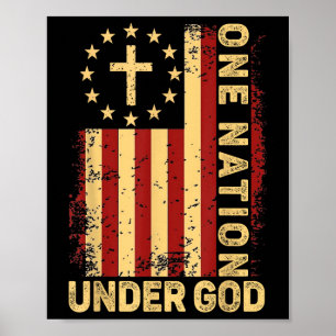Affiche Une nation sous Dieu Jésus croix chrétienne Amériq