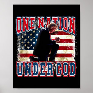 Affiche Une nation sous Dieu Trump Prie Jésus Drapeau amér