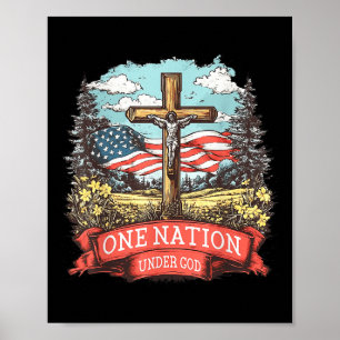 Affiche Une nation sous la croix de Dieu Jésus Drapeau amé