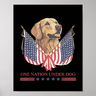 Affiche Une nation sous le drapeau américain Golden Retrie