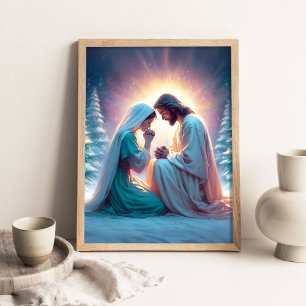 Affiche Une Nuit Silencieuse, Noël Art Chrétien, Jésus et