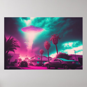 Affiche Une oeuvre Vaporwave de rencontre extraterrestre