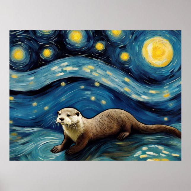 Affiche Une Otter dans la mer de nuit étoilée (Devant)