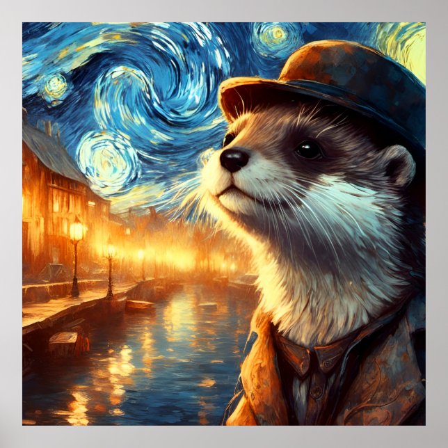 Affiche Une Otter dans la nuit étoilée (Devant)