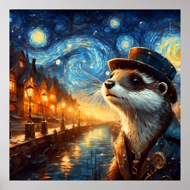 Affiche Une Otter Steampunk dans la nuit étoilée (Devant)