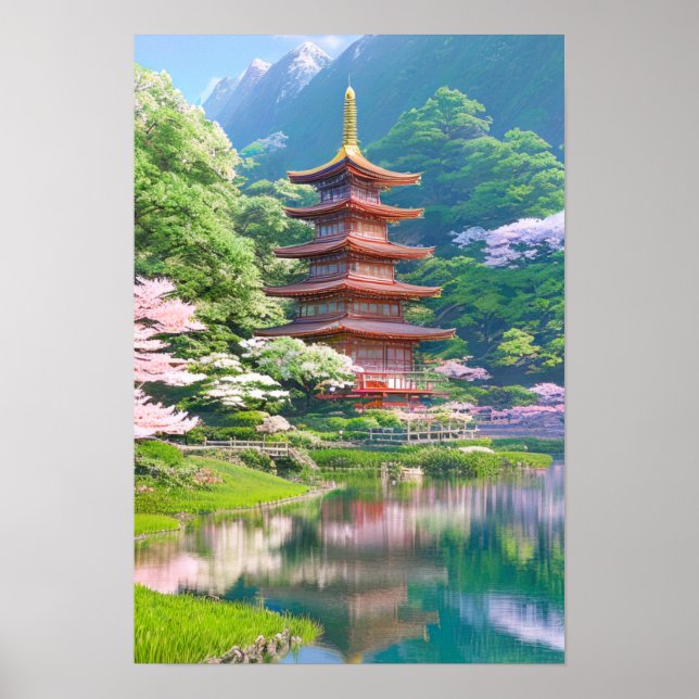 Affiche Une Pagode Majestueuse En Bois (Devant)