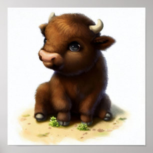 Affiche Une peinture à l'aquarelle 3D d'un bison d'Amériqu