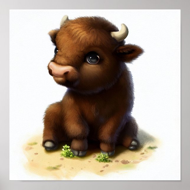 Affiche Une peinture à l'aquarelle 3D d'un bison d'Amériqu (Devant)