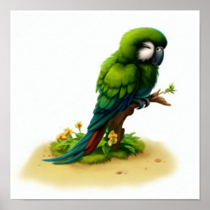 Affiche Une peinture à l'aquarelle 3D d'un grand ara vert