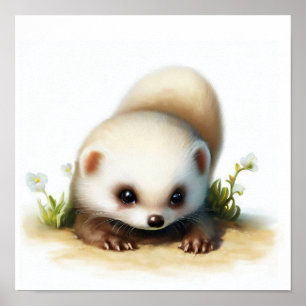 Affiche Une peinture à l'aquarelle 3D d'une hermine eurasi