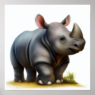 Affiche Une peinture numérique d'un jeune joli rhinocéros