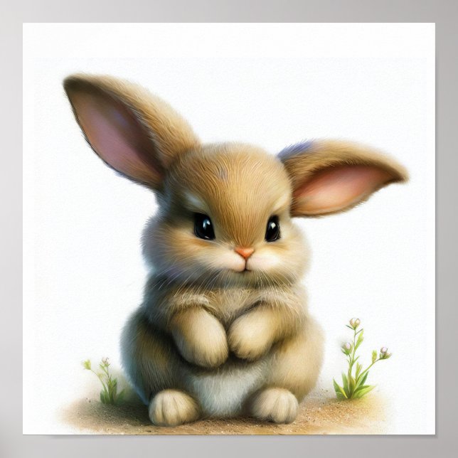 Affiche Une peinture numérique d'un jeune lapin mignon (Devant)