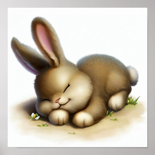 Affiche Une peinture numérique d'un jeune lapin mignon (Devant)