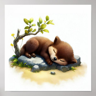 Affiche Une peinture numérique d'un jeune loup mignon