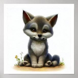 Affiche Une peinture numérique d'un jeune loup mignon