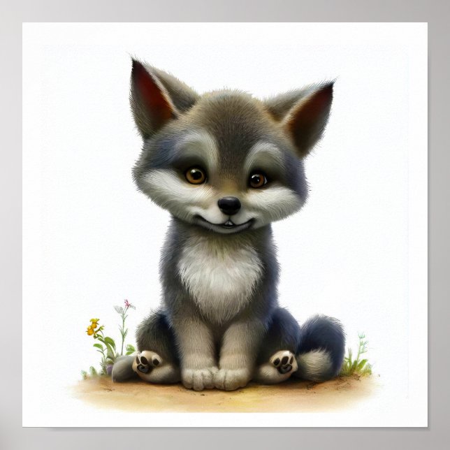 Affiche Une peinture numérique d'un jeune loup mignon (Devant)
