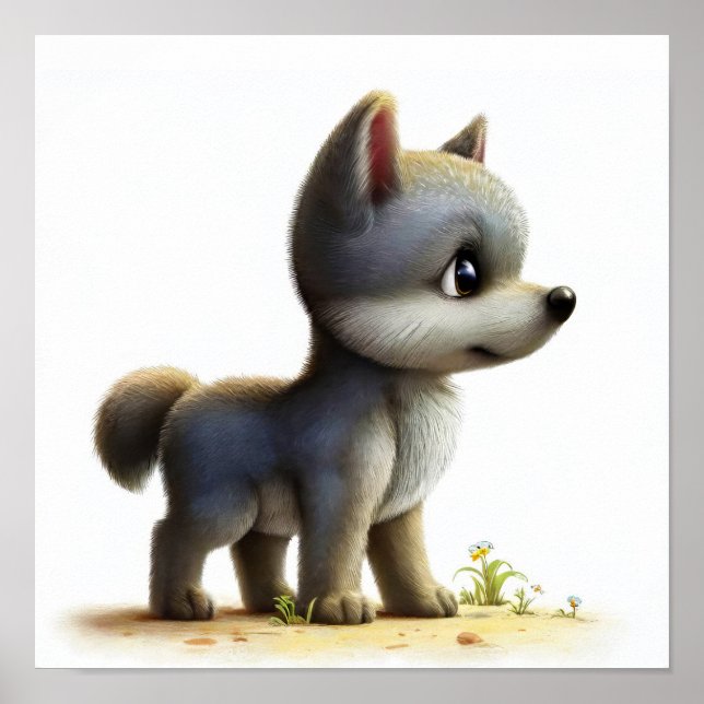 Affiche Une peinture numérique d'un jeune loup mignon (Devant)