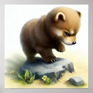 Affiche Une peinture numérique d'un jeune loup mignon