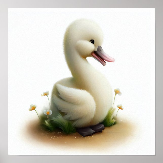 Affiche Une peinture numérique d'un jeune mignon cygne (Devant)