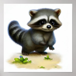 Affiche Une peinture numérique d'un jeune mignon Racoon