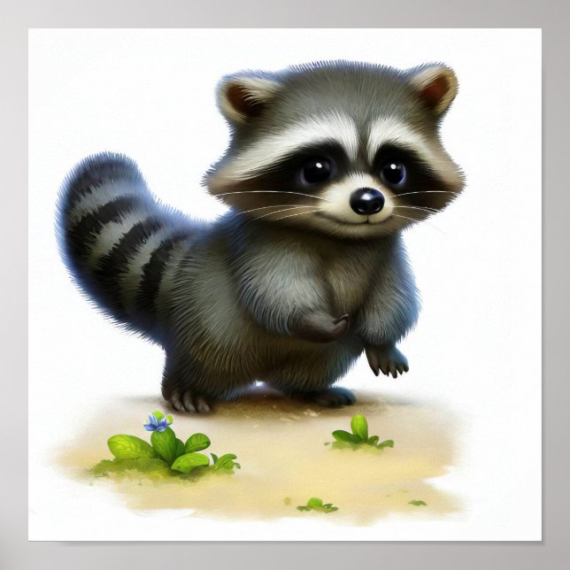 Affiche Une peinture numérique d'un jeune mignon Racoon (Devant)