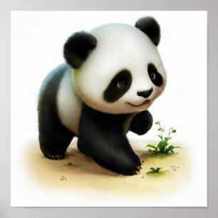 Affiche Une peinture numérique d'un jeune panda mignon