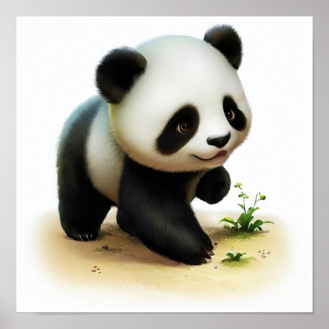 Affiche Une peinture numérique d'un jeune panda mignon (Devant)