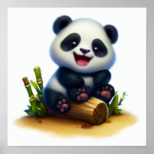 Affiche Une peinture numérique d'un jeune panda mignon