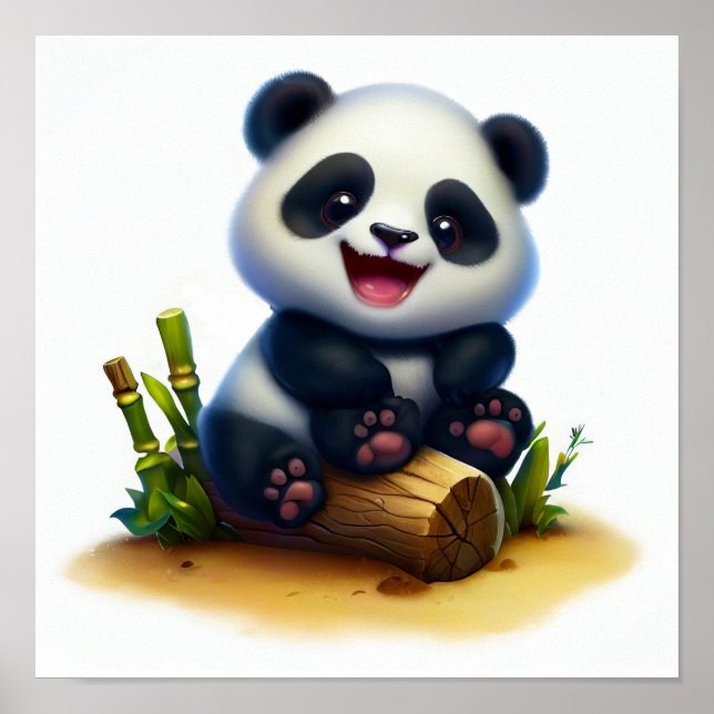 Affiche Une peinture numérique d'un jeune panda mignon (Devant)