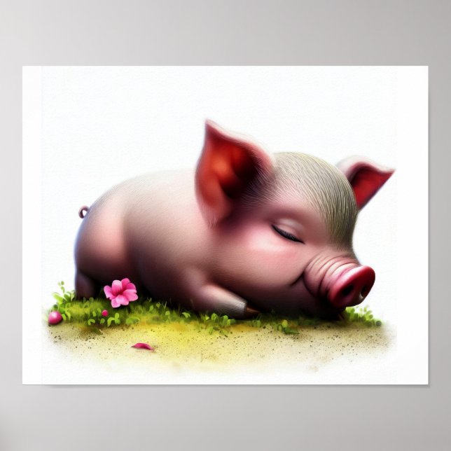 Affiche Une peinture numérique d'un jeune porc (Devant)