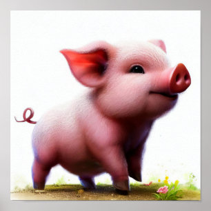 Affiche Une peinture numérique d'un jeune porc