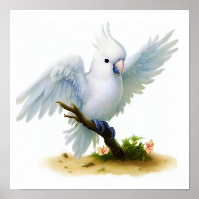 Affiche Une peinture numérique d'un joli Cockatoo Moluccan (Devant)