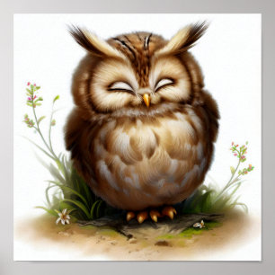 Affiche Une peinture numérique d'un joli hibou aux longues